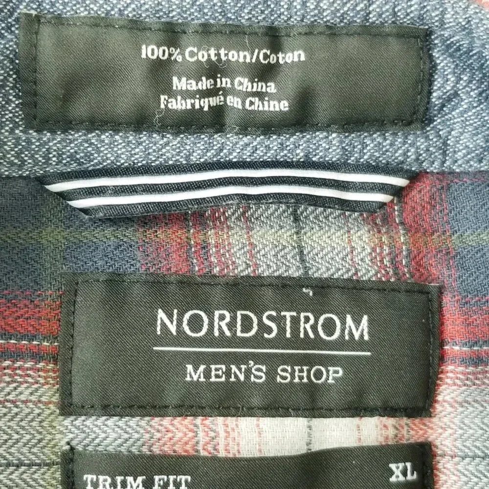 Nordstrom Men's Shop Size XL Trim Fit Classic Plaid Farm Shirt Grunge Western